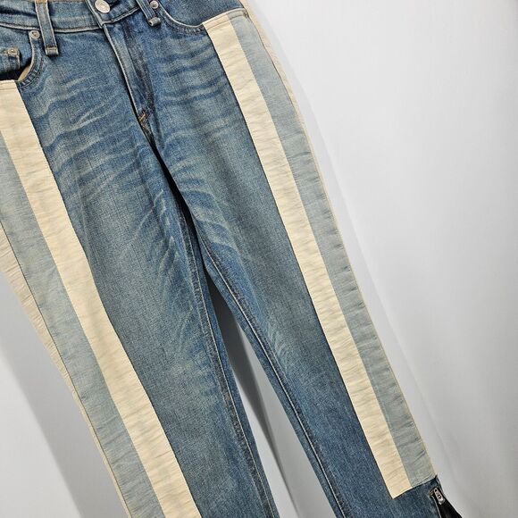 Rag & Bone Jeans Blue The Skinny Racer Relay Ankle Zip Side Striped Denim Sz 27 - Picture 4 of 8